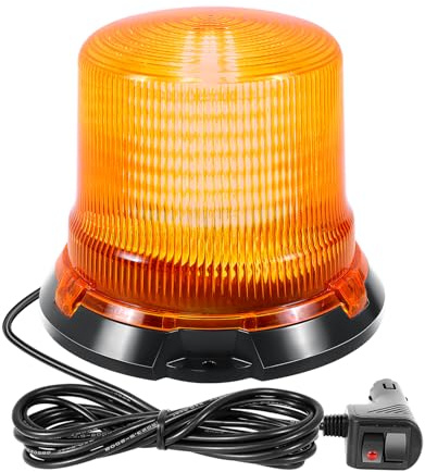 Willpower Gyrophare LED Magnétique 14CM Orange Feu LED 12V 24V Vehicule | Phare D'avertissement Clignotant, Lumière Stroboscopique D'urgence pour Voiture Tracteur Remorque, Prise Allume-Cigare