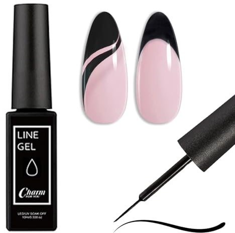 Black Gel Liner Nail Polish - Nail Art Liner Gel Polish - Black Liner Painted Soak-Off UV/LED Nail Varnish Line Pen for Drawing Liner Swirl Nails Salon Art Decoration French Manicure