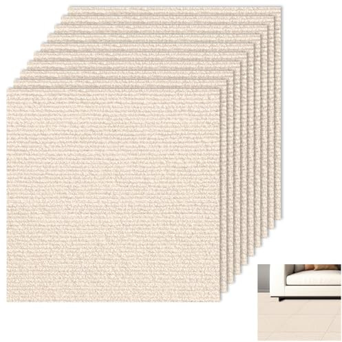 10 stycken mattplattor självhäftande mattor 40 x 40 cm, mattkakel 1,6 m² matta, matta för att klippa till kontor hotell lägenhet hus sovrum, ljusbrun