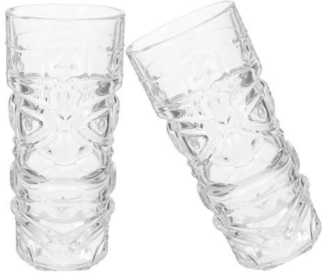 Gatuida 2 pezzi Bicchieri in Vetro Trasparente Design Creativo Tiki e Faccina per Cocktail Succo e Acqua Bicchieri Moderni per Casa Bar e Ufficio