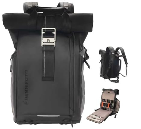 Besnfoto kameraryggsäck vattentät, fotograferingsväska rulltopp för DSLR SLR spegelfri kamera med laptopfack, Svart II, Large, Laptop kameraväska