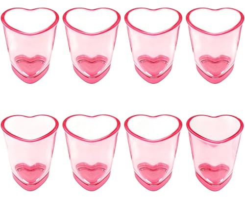 Aruatu 8 Pcs Pink Heart Shot Glasses Set Cute Shot Glasses with Heavy Base Reusable Plastic Beer Mugs for Whiskey Tequila Vodka Valentine's Day Bachelor Party