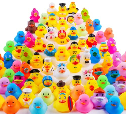 100Pcs Rubber Ducks in Bulk for Jeeps, Bath Toys Party Favors – Cute Mini Ducks with Unique Designs, Floating Toys for Kids, Pool, Car Decoration, Easter Gifts