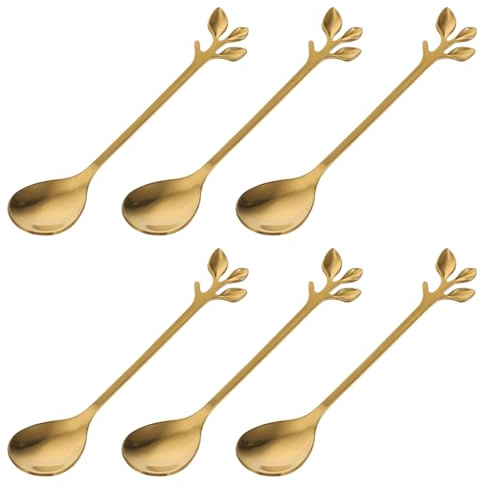 DOITOOL 6 piezas Cucharas Cóctel Largas de Acero Inoxidable Dorado de Cucharillas para Té Café Postre Helado Accesorios de Servicio Resistente y Fácil de Limpiar