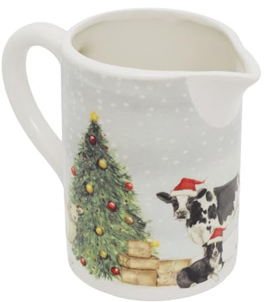 Christmas on the Farm Ceramic Jug - Festive Decorative Stoneware Jug with Farmyard Scene (14cm)