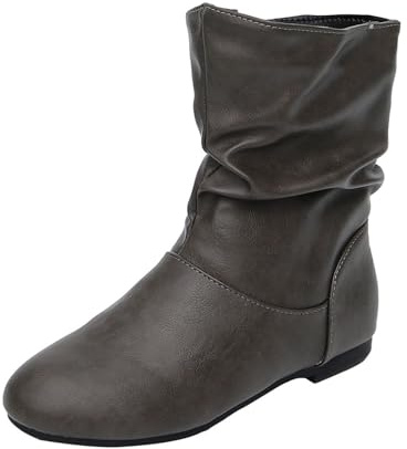 Botas Anker 2026 para mujer, botines holgados de tacón bajo para exteriores, cómodos, casuales, clásicos, para invierno, puntera redonda, sin cordones, a media pantorrilla, cómodos, para caminar, gris