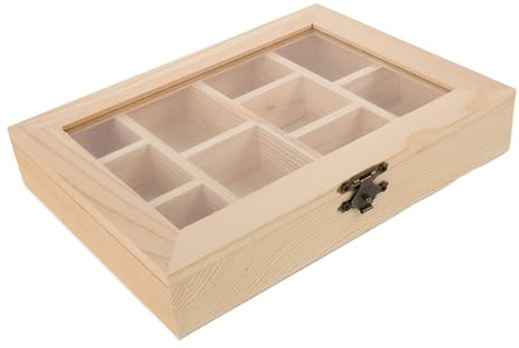 FIXOSHEE Holz Rock Collection Box mit Klarem Deckel Fächer Aufbewahrungsbox für Mineralien Kristalle und Schmuck Staubgeschützte Sammlervitrine für Dekoratives Sortieren und Sicheren