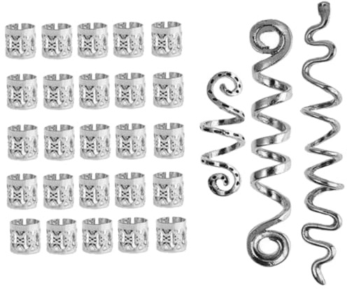 COLLBATH 28pcs Silver Metal Hair Rings Dreadlock Jewelry Hair Braids Accessories Set for Styling and Decoration