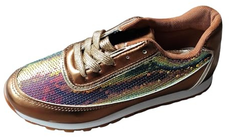 Zapatillas de mujer informales con lentejuelas, modernas, cómodas, de talla grande, dorado, 40 EU