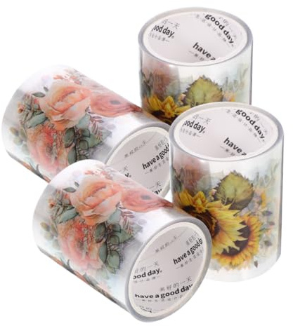 Abaodam Ruban Adhésif pour Scrapbooking 4 Rouleaux Motifs Tournesol et Rose Orange 2M Rouleau Accessoires pour Album et Journal Intime