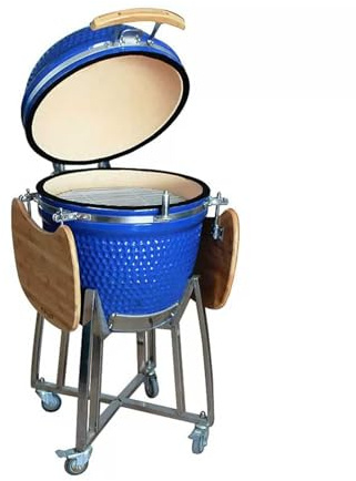 Keramikgrill mit Edelstahlrosten, Thermometer, Holzgriff, Outdoor-BBQ-Smoker mit hohem Ständer for Kochen, Camping, Picknick(A)