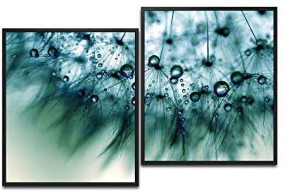Paul Sinus Art blaue Blumenblüten 130 x 90 cm (2 Bilder ca. 75x65cm) Leinwandbilder fertig im Schattenfugenrahmen SCHWARZ Kunstdruck XXL modern