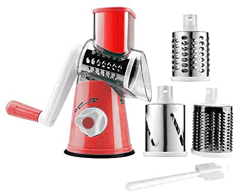 Manual Rotary Cheese Slicer Parmesan Cheese Grater for Food Vegetable Potato Carrot Nuts Grind with Cleaning Brush(red)