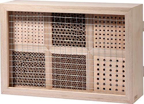 Lyxus insektshotell 28410e stort professionellt viltbin hotell – vildbin häckningshjälp trä – insektshotell med skyddsram – viltbihus bokträ pappersrullar – 45 x 15 x 31 cm