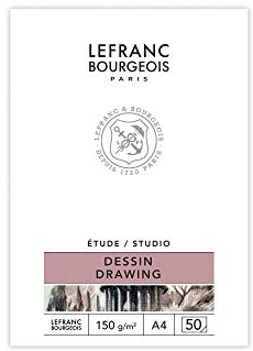 Lefranc Bourgeois 301334 Studio Zeichenblock 50 Blatt - A4, gebunden,150 g/m², feinkörnige Oberfläche zum Zeichnen mit Bleistiften, Kreide, Kohle und anderen Trockentechniken