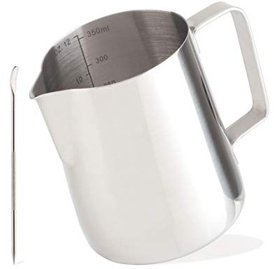 Milk Jug 350ml/12OZ Stainless Steel Milk Frother Jug with Decorating Art Pen for Espresso Machines Cappuccino Latte