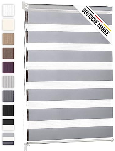 Blumtal Doppelrollo 90 x 130-155cm - Klemmfix Rollo, Rollos für Fenster ohne Bohren, Klemmrollo für Fenster & Türen, Seitenzugrollo, Hellgrau