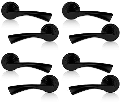 XFORT : Lot de 4 Rennes poignées de porte noires mates torsadées et avec en rosace, idéale pour les portes intérieures en bois