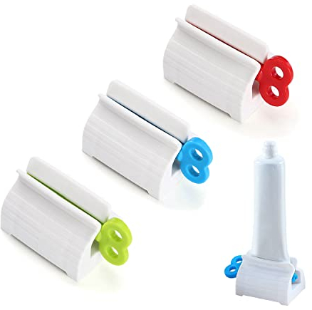Hotype Exprimidor y Dispensador de Pasta de Dientes, 3 Piezas, Apretadores de Tubos, Soporte para Baño