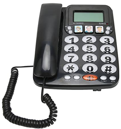 Großes Tastentelefon für Senioren, Schnurgebundenes Festnetztelefon, Bildtasten für Patienten mit Klarem Ton, Dual Port Unterstützung Zum Speichern von 3 Häufig Verwendeten Nummern(Schwarz)