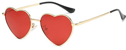 RUNHUIS Polarisiert Herzform Sonnenbrille Damen Herren Hippie Herz Brille Vintage Liebe Sonnenbrille für Festival Party Gold Metallrahmen mit UV400