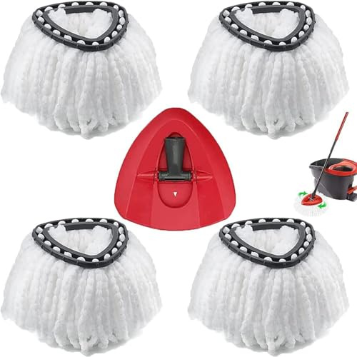 Paquete de 4 Recambios de Mopa, Compatibles con Vileda Turbo, Repuesto de Fregona Microfibra con Base Giratoria para Limpieza de Pisos