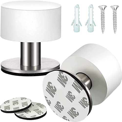 DONGZQAN Türstopper Wand, 2 Stück Selbstklebende Türstopper, Türstopper Wandmontage, Edelstahl, 1,57 x 1,65 Zoll, Doppeltürstopper Mit Schalldämpfer (Weiß)