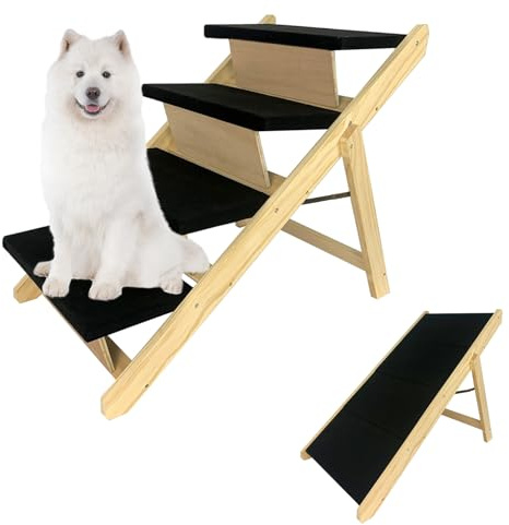 Froadp Hundtrappa 100 x 46 x 63 cm, 4 Steg, Furu, Filt, Halkfri, Vändbar, Max 80 kg