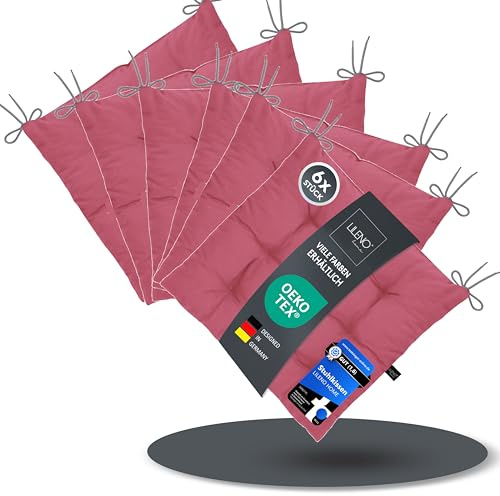LILENO HOME 6er Set Stuhlkissen 21 Pink (40x40x6 cm) - Sitzkissen für | Garten, Küche oder Esszimmer - UV-beständige indoor u. outdoor Stuhlauflage als Stuhl-Kissen (Linda FUM)