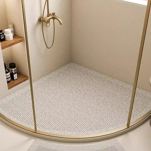 Dreieckige Duschmatte für Eckdusche, Komfortabel und Rutschfest, PVC-Luffa Badematte Halbrund Mit Ablauflöchern, Schnell Trocknend, E, 65x65cm (26x26inch)