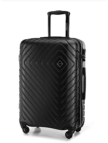 WITTCHEN Cube line Mittelgroßer Koffer ABS Mit Geometrischer Prägung 4 Lenkrollen Teleskopgriff Kombinationsschloss Reisekoffer Trolley Größe M Schwarz