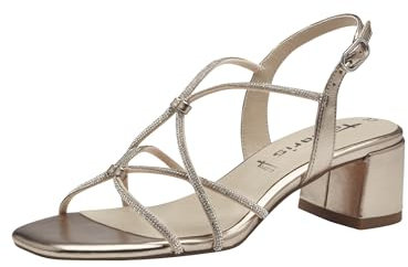 Tamaris Damen Sandalen mit Absatz Vegan Blockabsatz Sommer; LIGHT GOLD/metallic; 38