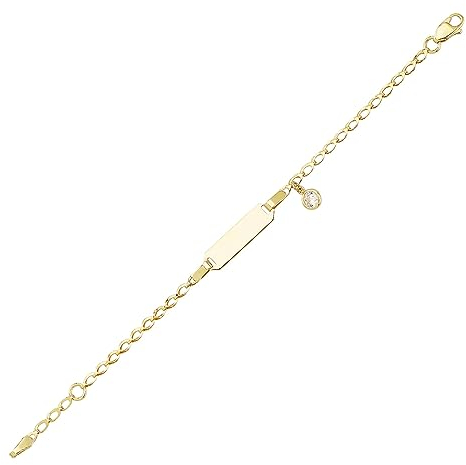 JC Schmuck 585 Gold Baby ID-Armband Kinder Goldarmband 14 cm I Armband mit Stein mit Gravur Taufarmband Gold Namensarmband I Babyarmband mit Namen I Kinderschmuck made in Germany I 8476