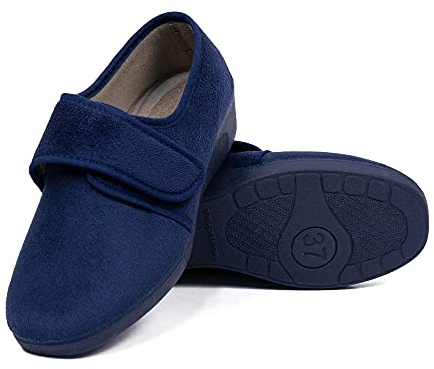 Cozseries Zapatillas de Casa Mujer Invierno | Zapatos de Paño con Cuña | Calzado Anatómico con Cierre de Gancho y Bucle | Suela de Caucho Antideslizante | Interior de Suapel | Hecho en España | Marino