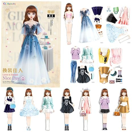 ZORQ Magnetische Anziehpuppen - Magnetisches Puppen-Anziehspielzeug - Magnetische Prinzessin-Anziehpuppe aus Papier mit leuchtenden Farben für Mädchen im Alter von 4 bis 7 Jahren