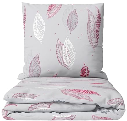 Leonado Vicenti Fleece Bettwäsche Set Feder Grau Rot Moderne Garnitur warm und kuschelig Winterbettwäsche mit Reißverschluss, 4teilig, 135x200 cm