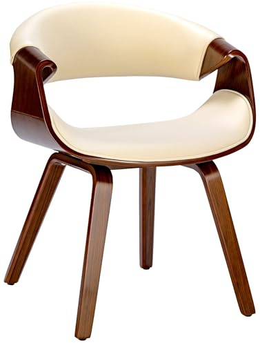 CLP Esszimmerstuhl Foley I Mit Armlehne Und Holzgestell I Küchenstuhl Und Wohnzimmerstuhl Farbe walnuss/Creme Material Kunstleder