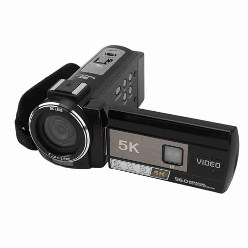 5K HD Videokamera Camcorder, 18 facher Zoom, 56 MP Nachtsicht Vlogging Kamera mit Mikrofon, Tragbare 3 Zoll Touchscreen Selfie Kamera mit Handhalterung für Reisen