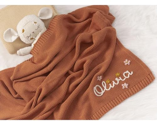 ZXH Babydecken für Mädchen, handgefertigt, bestickt, Namen, Babydecken, Neugeborene, weiche, atmungsaktive Strick-Baumwolle, Babydecke, Geschenke, rosa Mädchen, 76,2 x 101,6 cm, personalisiertes