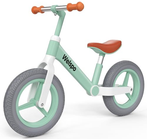 welspo 12-Zoll Laufrad ab 2 Jahre, Keine Pedale Kleinkind Fahrrad für 2-5 Jahre alt, leichte Nylon-Rahmen mit verstellbarem Lenker und Sitz, Stoßdämpfung, Anti-Rutsch-PU Airless-Reifen