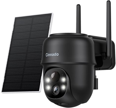 Cinnado Überwachungskamera Aussen Akku Solar - 2K Kamera Überwachung Aussen WLAN Outdoor kabellos Solarpanel 360 Grad, PTZ, PIR Bewegungsmelder IP65, Farbnachtsicht, Zwei-Wege-Audio (Schwarz)