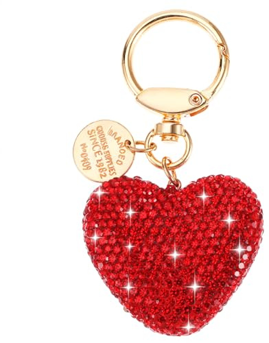 AOZUO Herz Auto Schlüsselanhänger für Damen - Taschenanhänger Mit Glitzernden Strass, Bag Charm aus Metall für Taschen, Handtaschen, Autoschlüssel