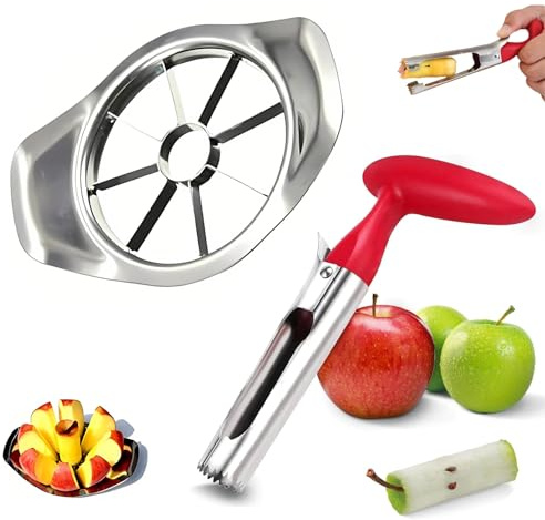 WNXBFO 2 Pcs Apple Corer and Slicer Set, Apple Slicer Cutter & Corer Set, Stainless Steel Apple Cutter and Slicer with Stainless Blades, Ideal for Cutting A Wide Range of Fruits