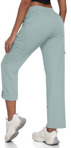 JINSHI Pantalones Mujer Verano Pantalón Cargo Enrollables Convertibles 3/4 Pantalon Capri Secado rápido Pantalon Senderismo Montaña Trekking Gris Azul Talla EU L