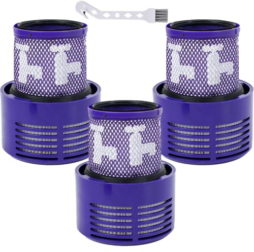 V10 Ersättningsfilter för Dyson V10, Cyclone Series, V10 Animal, V10 Absolute, V10 Total Clean, SV12, del nr 969082-01 (3 filter och 1 rengöringsborste)
