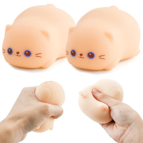 2 Stück Squishy Katze Squeeze Spielzeug, Katze Stress Spielzeug, Kawaii Flauschige Sensorische Spielzeug, Anti Stress Spielzeug, zum Konzentrieren, Angst Relief