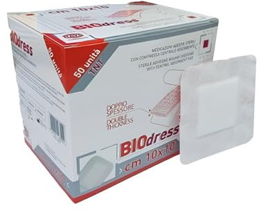 Pansement stérile adhésif (50 pièces) post-chirurgie en TNT 10 x 10 cm, comprimé central absorbant, sans latex, professionnel