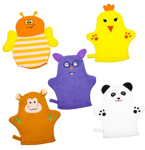 CIMAXIC 5stücke Pack Bad Mitt Waschlappen Handschuhe Cartoon Baumwolle Handtuch Wäscher Mit Sanfter Peeling-kraft Für Junge Mädchen Und Junge Mädchen Bezaubernde Fruchtform Und