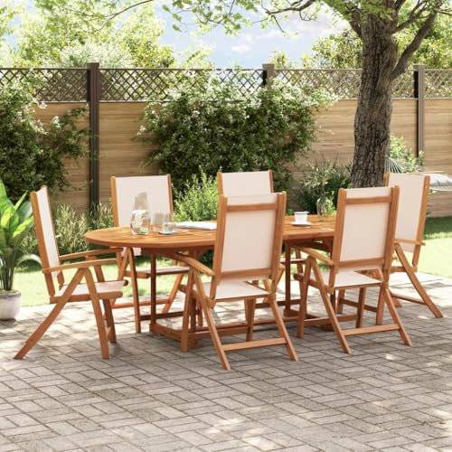 WKIEQACO Gartenmöbel-Set, 7-teilig, Massivholz, Akazie und Textilene