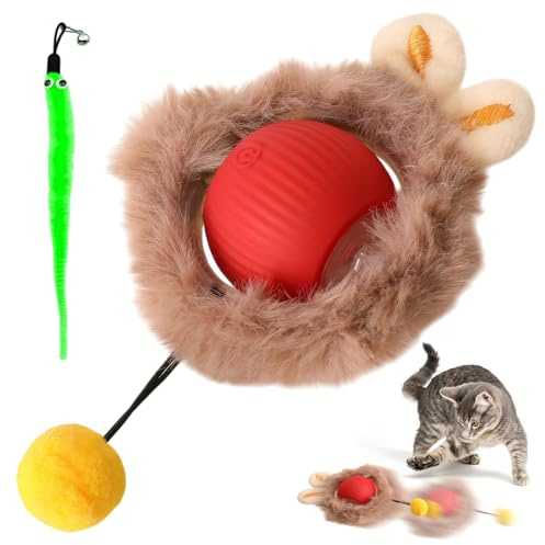 AOUZOVLI Interaktives Katzenspielzeug Power Ball für Katzen Interaktiver Spielball für Katzen Katzen-Bewegungsmelder 360° Rollend,Mit grünem Ersatzkopf
